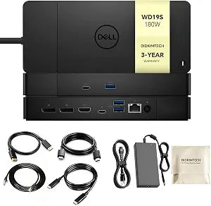 WD19S Dell Docking Station Dual Monitor, Dock Station with 180W Adapter, Cable Storage Bag & DIDKIMTCH Cables, 3-Year Warranty (New)