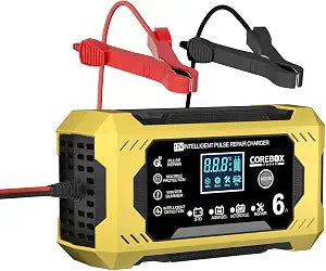 Corebox Battery Charger 6-Amp 12V Automatic Smart Battery Trickle Charger, Battery Maintainer Desulfator with Temperature Compensation for Car Truck Motorcycle Lawn Mower Marine