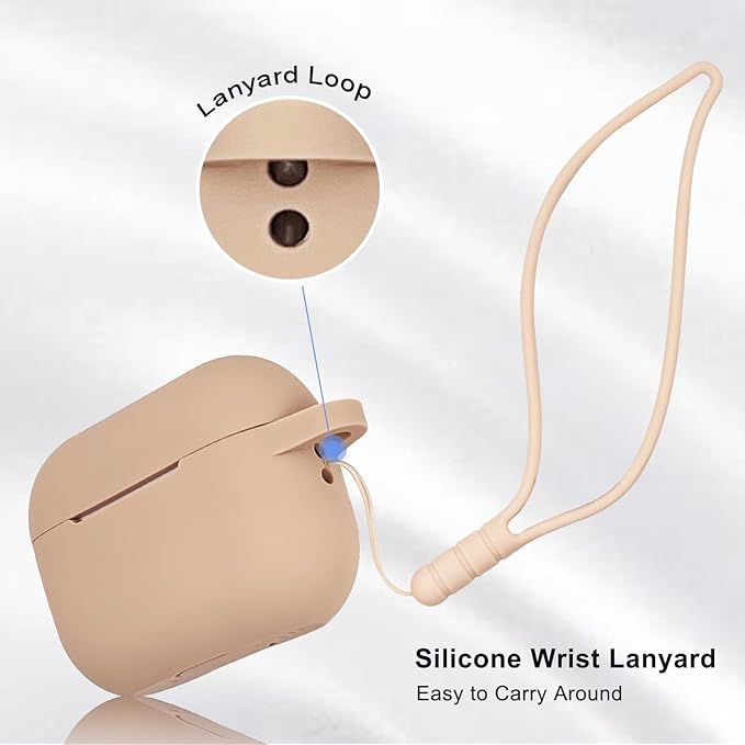 Compatible with Airpods Pro 2nd Generation Case Cover 2022, Soft Silicone Protective Cover with Bracelet Keychain for Apple Airpods Pro 2 Case for Women (Milk Tea)