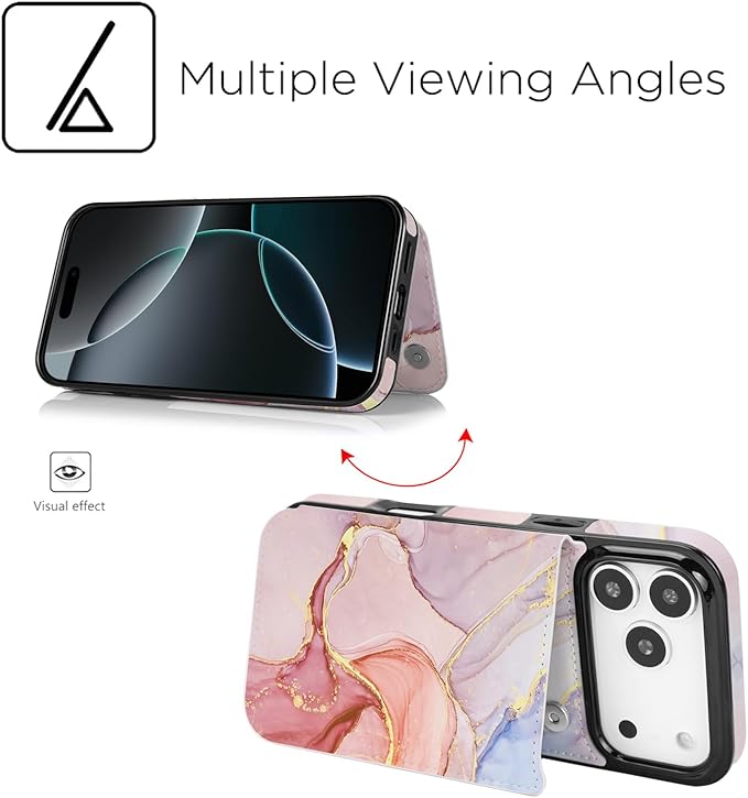 uCOLOR for iPhone 17 Pro Wallet Case with Card Holder PU Leather RFID Blocking Design iPhone 17 Pro flip case for Women Men Magnetic Clasp Kickstand Design 6.3 inch (Pink Purple Marble)