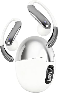 Open Ear Clip Wireless Earbuds Bone Conduction Headphones, Bluetooth 5.4, Open Ear Design, Built-in Mic, IPX7 Waterproof, LED Display Charging Case,Ear Hooks Ear Buds,Design for Running Walking