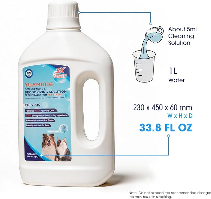 Deep Cleaning & Deodorizing Solution, TÜV Rheinland Certification, Pet Friendly, Compatible with Floor Washers&Robotic Vacuum Cleaners, Ecovacs, Tineco, Roborock, Dreame, Eufy, iRobot