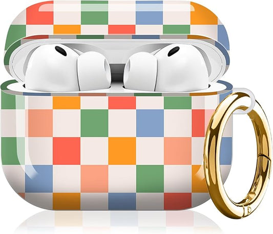 Compatible with AirPod Pro 3 (2025),Cute Case Cover for Women & Men, Full Protection Shockproof Hard Case with Keychain, Wireless Charging Case Accessories(Colorful Plaid)