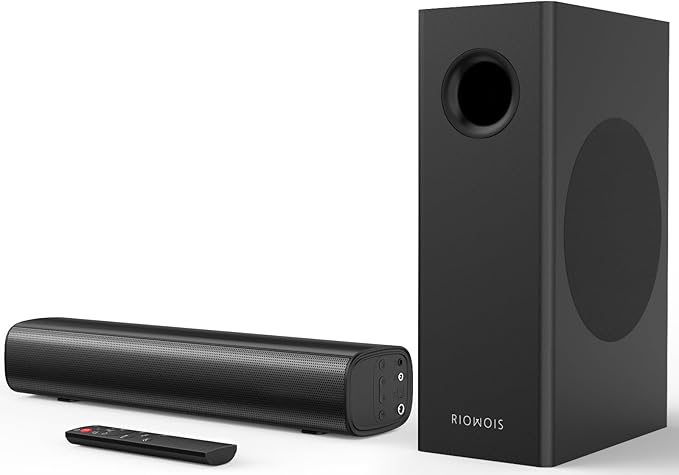 Sound Bars for Smart TV with Wired Subwoofer, 2.1 Deep Bass Small Soundbar Home Theater Surround System Speaker with 4 Inch Subwoofer, Bluetooth/Optical/AUX Connection, Compact Soundbar for TV