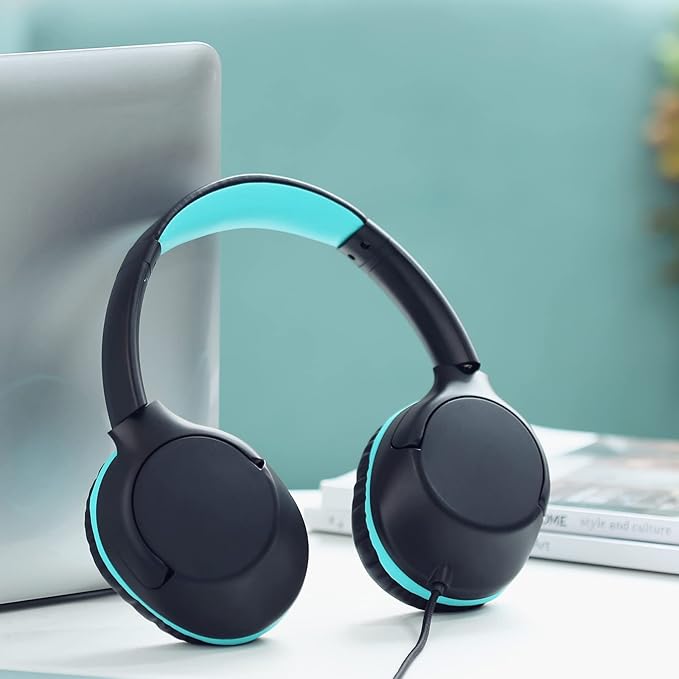 Kids Headphones Over-Ear Headphones for Kids/Teens/School with 94dB Volume Limited Adjustable Stereo 3.5MM Jack Wire Cord for Fire Tablets/Travel/PC/Phones(Black)