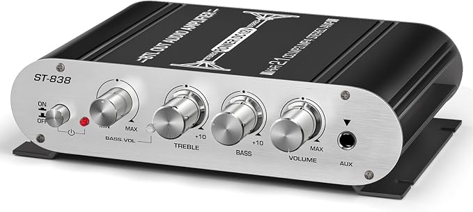 Facmogu ST-838 2.1CH Mini Amplifier, RMS 20Wx2 + 40W Passive Subwoofer Amp