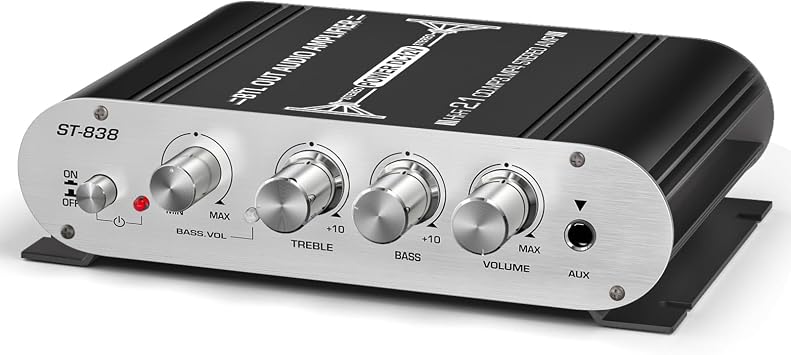 Facmogu ST-838 2.1CH Mini Amplifier, RMS 20Wx2 + 40W Passive Subwoofer Amp