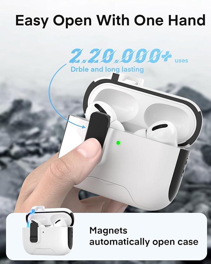 Maxjoy for AirPods Pro 3 Protective Case with Cleaning Kit, Military Hard Case with Lock Shock-Absorbing, White