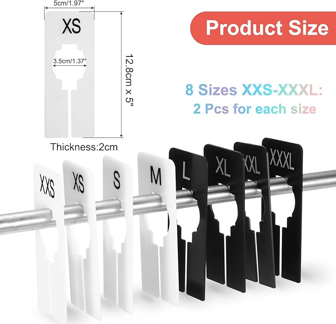 uxcell Clothes Dividers,16 Pack Rectangle Closet Rack Dividers Clothing Rack Size Dividers Blank Labels with 8 Size Reusable for Hanging Clothes Sorting Size, White