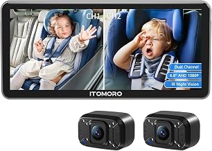 Itomoro Baby Car Camera Dual-Channel 6.8 inch HD 1080P Display with 2 IR Night Vision, Baby Car Mirror Easily Install Car Camera for Baby with Crystal Clear Wide View for Rear Facing Seat