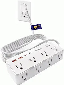 6 Ft Extension Cord Surge Protector Power Strip, Fast Charge 20W USB C, Flat Plug with 8 AC Outlets & 4 USB (2 USB C, 1 PD20W), 1050J Surge Protector, 1875W/13A, Wall Mountable for Home Office Dorm