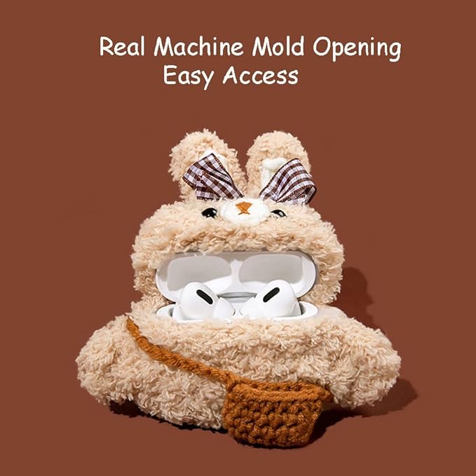 Yatchen Plush Case for AirPods 2/1,Cute Fluffy 3D Cartoon Animal Bunny for Airpods 2nd 1st Generation Furry Hairy Soft TPU Cover Warm Charging Box with Keychain Anti-Fall Protector for AirPods 1&2