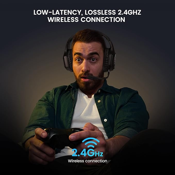 EKSA Wireless Gaming Headset for PS4 PS5 PC, 7.1 Surround Sound Headset with Mic ENC & RGB Light, 36 Hour Battery, 2.4G USB Gaming Headphones for Computer, Laptop, 3.5mm Jack