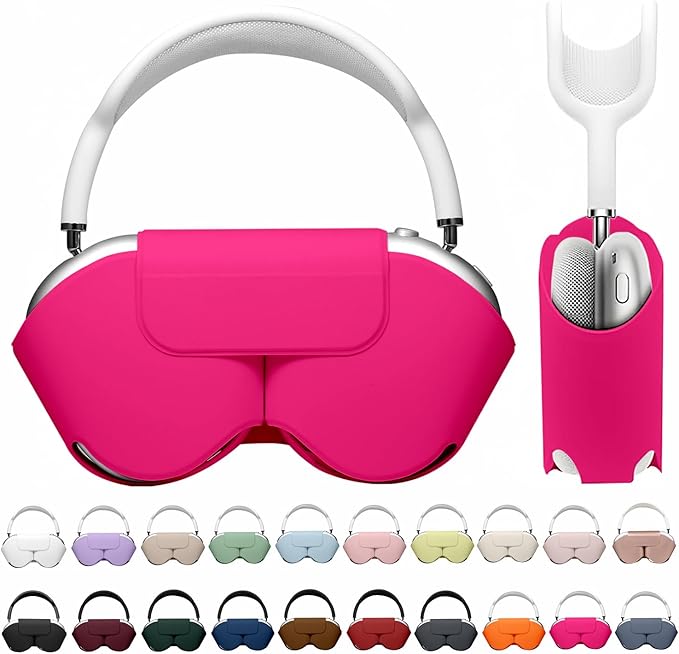 Maxjoy for Apple Airpods Max Smart Case Cover, Soft PU Leather Protective Cover Accessories for Airpod Max with Sleep Mode, Anti-Dust Travel Carrying Case for Airpods Pro Max Headphones, Rose Red
