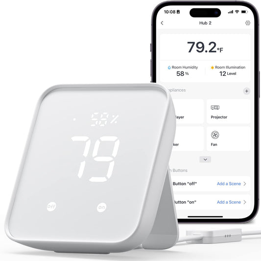 SwitchBot Hub 2 (2nd Gen), Work as a WiFi Thermometer Hygrometer, IR Remote Control, Smart Remote and Light Sensor, Link SwitchBot to Wi-Fi (Support 2.4GHz), Alexa, Google Home, Apple Home Compatible