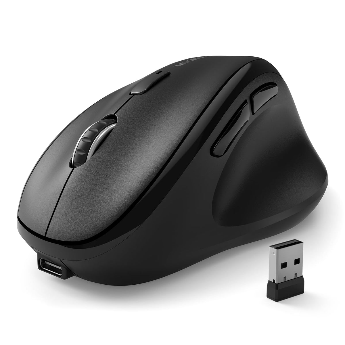 Bluetooth Wireless Mouse Ergonomic Vertical for Laptop Computer Macbook iPad Tablet Rechargeable Silent Click USB Carpal Tunnel Right Hand Compatible with Windows iOS Mac OS Android Black - Image 1