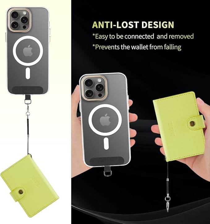 for Apple Magsafe Wallet,PU Leather Magnetic Wallet for iPhone 16/15/14/13/12 pro Max/Mini/plus,5 Card Holders with RFID Blocking (Yellow)