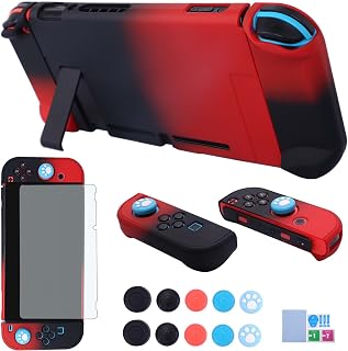 COMCOOL Dockable Case for Nintendo Switch 3 in 1 Protective Cover Case for Nintendo Switch and Joy-Con Controller with Screen Protector - Red Black - Image 1