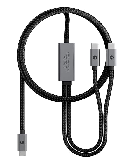 Rolling Square inCharge Cerbero - 2in1 Essential 100W USB-C Cable, Dual Output Charging Cord, Nylon Braided, 5ft, for Laptop, Phone, Tablet, Earbuds, Black