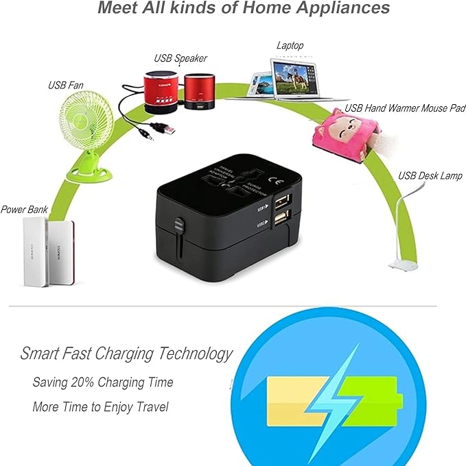 Premium Universal Travel Adapter, Portable All in One International Power Converters, European Travel Plug Adapter, for AC Power Plug with Dual USB Charging Ports Travel Essentials