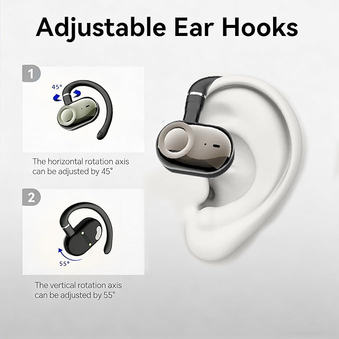 Over Open Ear Earbuds Headphones Bluetooth Wireless Outside Out of Ear Buds Hook for Runners Wrap Around Ears Air Bone Conduction Headsets Workout Sports Eabuds Earphones with Earhooks Black