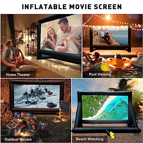 Inflatable Projector Screen, 24FT Blow Up Movie Screen Outdoor Projector, Easy Set Up One-piece Design Front & Rear Projection with Air Blower for Outside Backyard Family Movie Night Pool Party