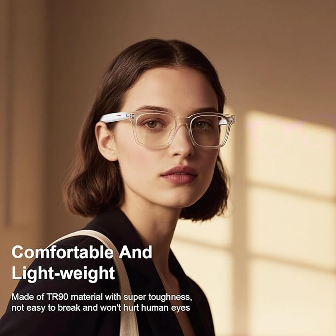 Smart Glasses for Men Women, Auto Power On/Off, Open Ear Speakers, Color-Change Lenses Wearable Tech Bluetooth Glasses, Support Android/iOS Calls Music, Blue Light Glasses for Travel Walk Work(Pink)