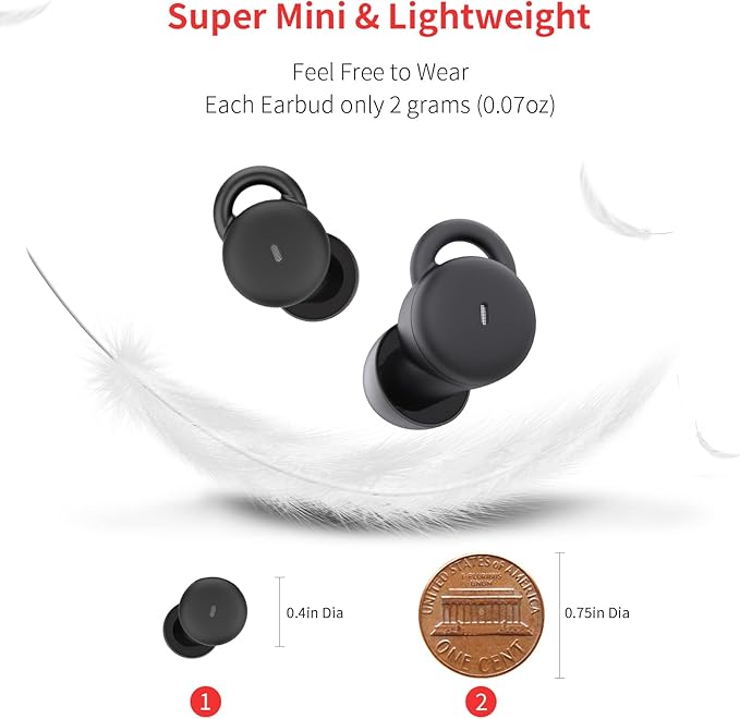 Sleep Earbuds, Comfortable Sleeping Headphones Small Design for Side Sleepers Invisible Buds Wireless Bluetooth Earphones for Noise Blocking Snoring