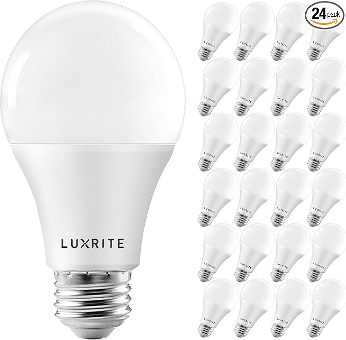 LUXRITE A19 LED Light Bulbs 100 Watt Equivalent Dimmable, 3000K Soft White, 1600 Lumens, Enclosed Fixture Rated, Standard LED Bulbs 15W, Energy Star, E26 Medium Base - Indoor and Outdoor (24 Pack)