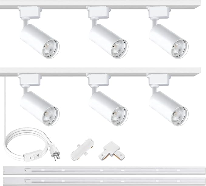 Ultra-Bright 25W 2000lm J&L Type LED Track Lighting System，6000K Cool Light Dimmable Brightness，with 6.5 FT Track Rails and Ceiling Spotlight Fixture Installation Package