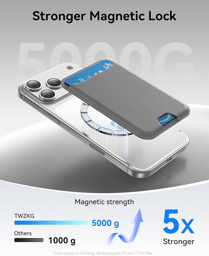 for MagSafe Wallet, 3 Cards Holder, Slim Magnetic Phone Wallet for iPhone 17/16/15/14/13/12 Pro Max Plus Air Series,RFID Blocking Vegan Leather,Titanium Grey