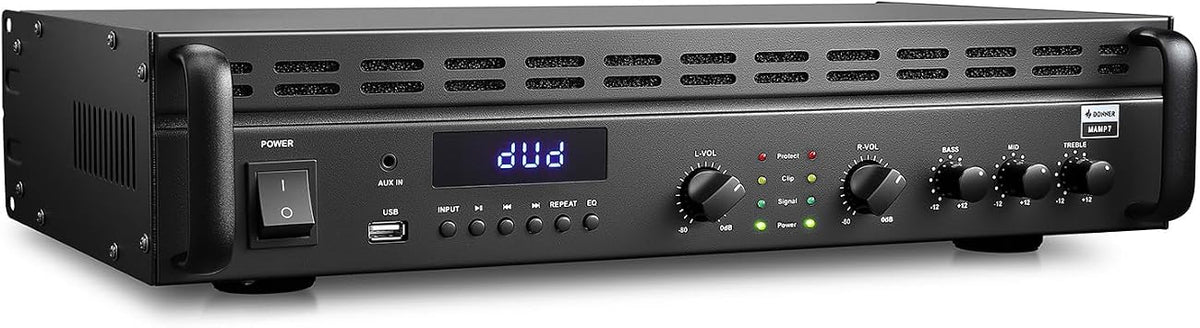 Donner Power Amplifier, 2 Channel Audio Amplifier with Bluetooth 5.3, EQ Controls, 100W RMS and 225W @4Ω Bridgeable, Versatile Inputs, for Home Party, Live Sound, DJs and Garage, MAMP7