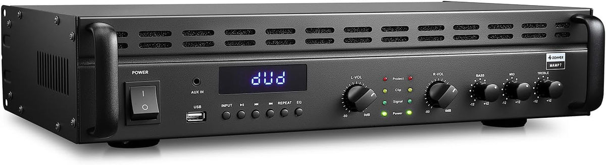 Donner Power Amplifier, 2 Channel Audio Amplifier with Bluetooth 5.3, EQ Controls, 100W RMS and 225W @4Ω Bridgeable, Versatile Inputs, for Home Party, Live Sound, DJs and Garage, MAMP7