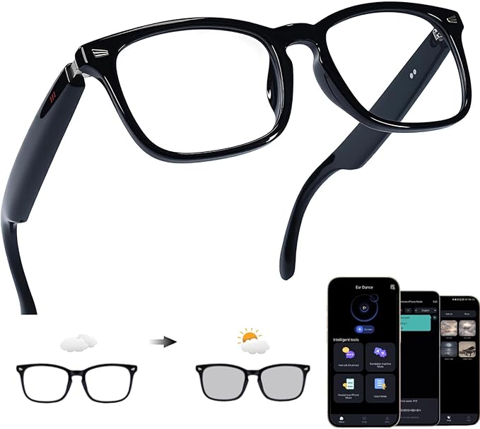 Ai Smart Glasses Bluetooth 5.4 with Translation for Men Women 160+Languages Color-Change Lens Power by Chat GPT Assistant Free App Translator Glasses Meeting,Driver,Travel