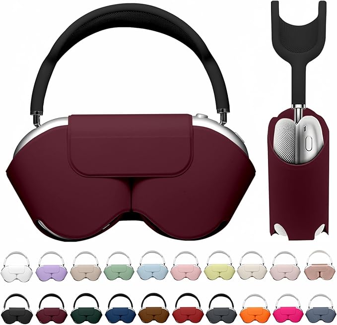 Maxjoy for Apple Airpods Max Smart Case Cover, Soft PU Leather Protective Cover Accessories for Airpod Max with Sleep Mode, Anti-Dust Travel Carrying Case for Airpods Pro Max Headphones, Wine Red