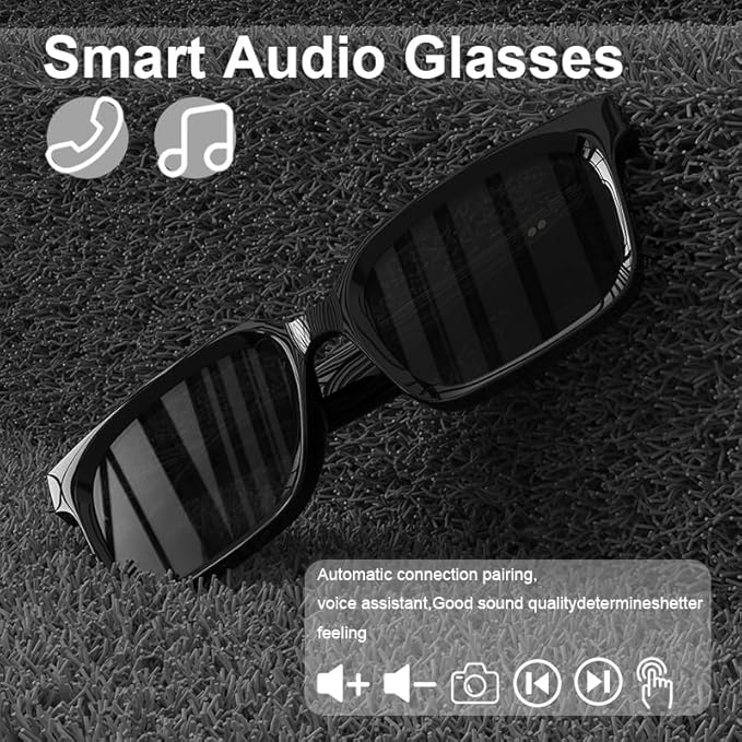 Bluetooth Audio Smart Sunglasses with Speakers, UV400 Protection Blue Light Blocking Glasses for Men Women