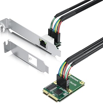 10Gtek Mini PCIe 1G Ethernet Network Card (Intel I210AT), with LED Light, 30-cm Cable Length, Single Port RJ45, Mini Pice Interface, not for M.2