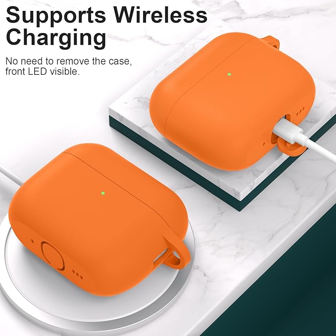 ATUAT for AirPods Pro 3 Case Cover with Cleaner, Protective Soft Silicone Skin with Keychain for Women Men for Apple AirPods Pro 3rd Generation Case(2025), Front LED Visible, Bright Orange