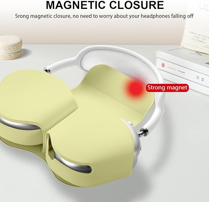Maxjoy for Apple Airpods Max Smart Case Cover, Soft PU Leather Protective Cover Accessories for Airpod Max with Sleep Mode, Anti-Dust Travel Carrying Case for Airpods Pro Max Headphones, Light Yellow