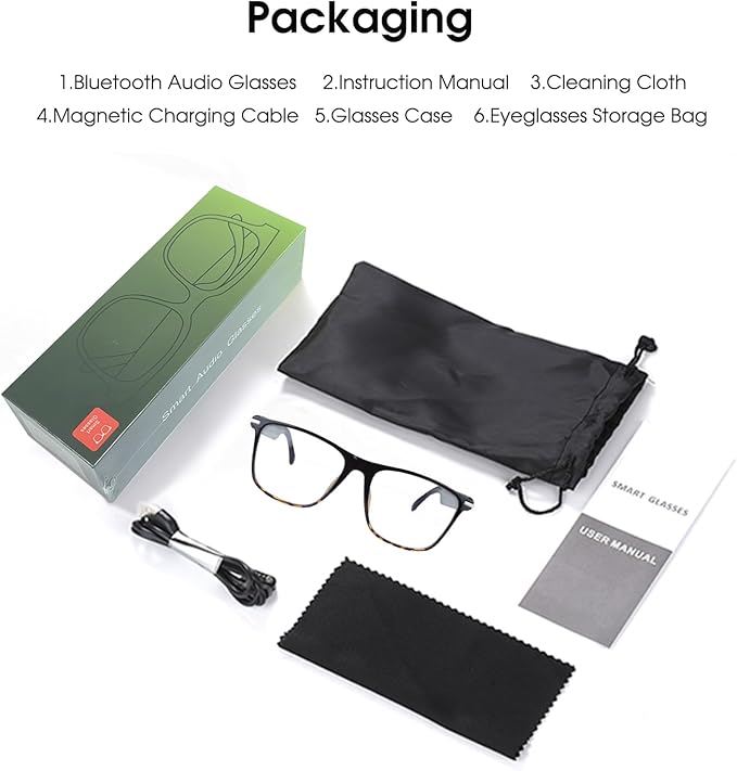 Smart Bluetooth Glasses for Men & Women, Voice Assistant & IPX5 Waterproof, Photochromic Smart Glasses with Speakers, Hand-Free Call & Music, Bluetooth Sunglasses for Travel, Working & Driving(Black)