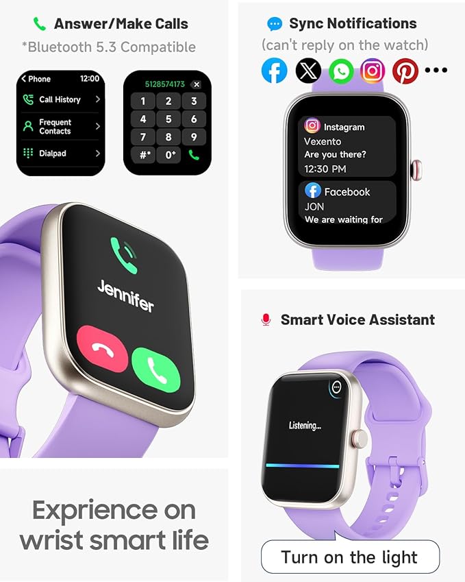 TOOBUR Smart Watch for Women, Alexa Built-in, Answer/Make Calls, 1.91" HD Screen Fitness Watch, IP68 Waterproof, 100 Sports, Heart Rate Monitor, Sleep Tracker, Smartwatch Compatible Android iOS, Lilac