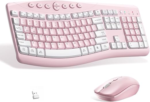 Wireless Keyboard and Mouse Combo Silent Ergonomic Curved Design for Office