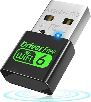 USB WiFi 6 Adapter for PC Desktop & Laptop, 900Mbps Dual Band 2.4/5GHz with Bluetooth 5.3, Nano Size Plug & Play, Windows 11/10 Driver-Free, Reconnect 7 Devices Simultaneously