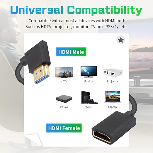 Duttek 8K Right Angle HDMI Extender Cable 1Ft, 48Gbps HDMI Male to Female Cable, HDMI Extension Cable Support 8K@60Hz 4K@120 7680P for TV, Laptop, Projector, Monitor, Xbox