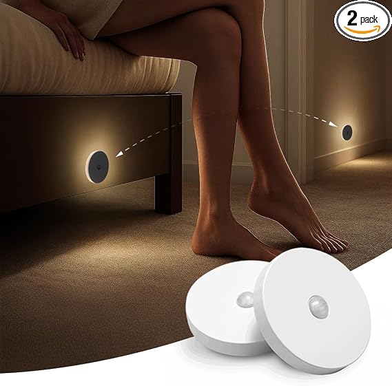 Linkable Smart Night Light with Motion Sensor, Wireless Rechargeable Battery Magnetic LED Wall Lamp 2-Pack for Indoor Connecting Bathroom, Closet, Stairs, Bedroom, Hallway