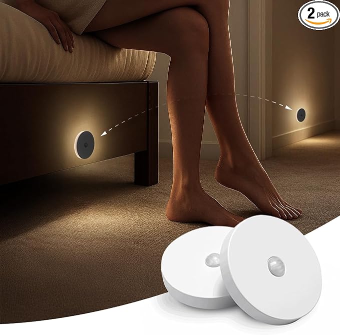Linkable Smart Night Light with Motion Sensor, Wireless Rechargeable Battery Magnetic LED Wall Lamp 2-Pack for Indoor Connecting Bathroom, Closet, Stairs, Bedroom, Hallway
