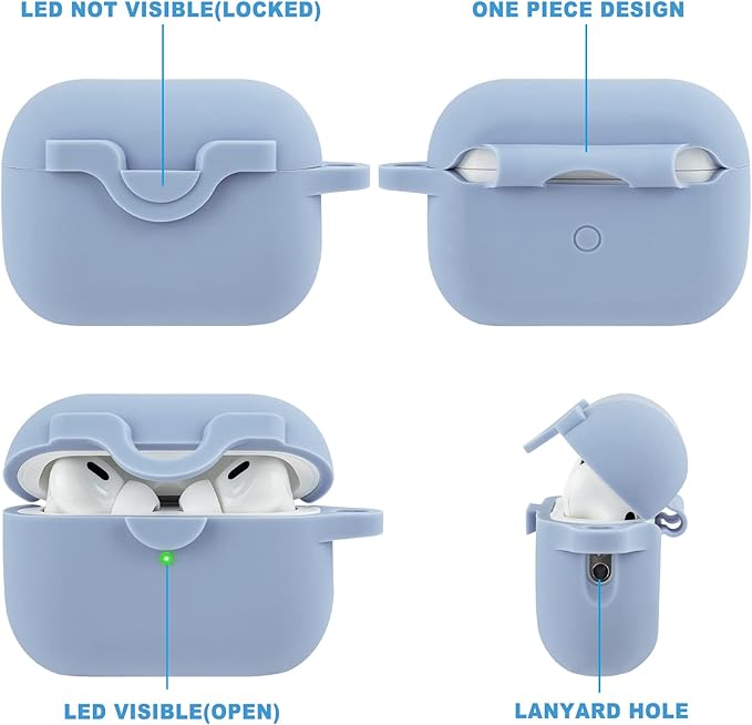 Secure Lock Case for Airpods Pro 2 Case with Cute Bling Keychain, Silicone Protective Case Cover for Airpods Pro 2nd Generation Case Women Girls - Sky Blue