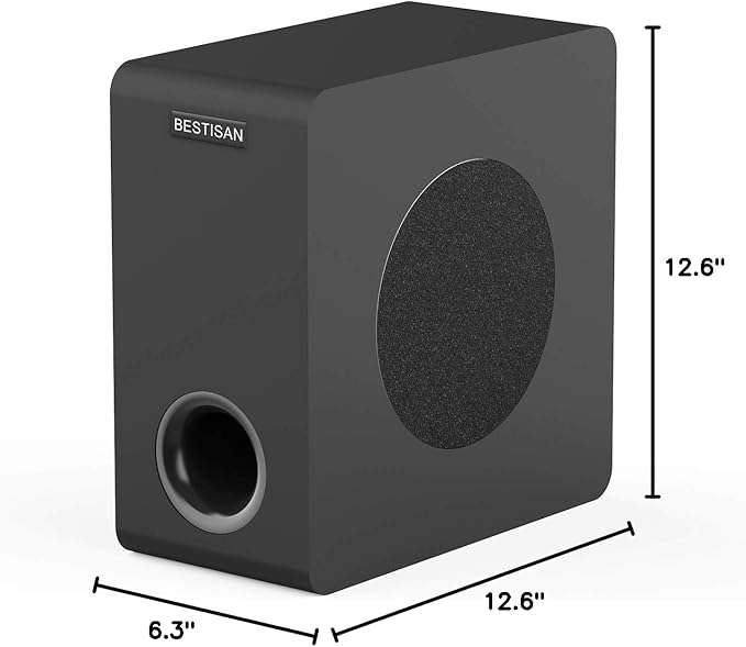 BESTISAN Powered Subwoofer, 6.5'' Side Firing Home Audio Sub, Deep Bass Response Subwoofers, Easy Setup with Home Theater Systems, TV, Speakers, RCA, LFE, AUX Input, High-Level Speaker Input & Output