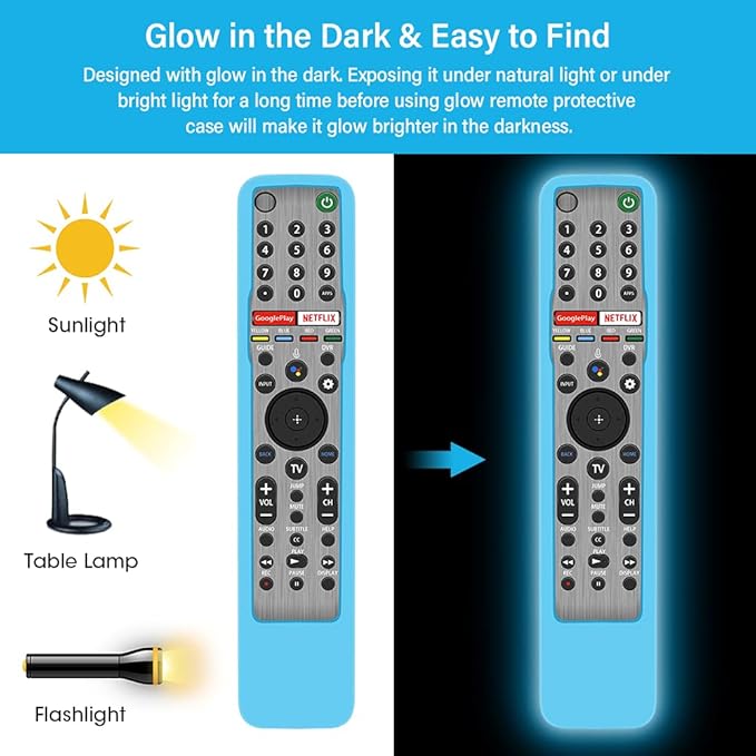 2 Pack Silicone Case for Sony RMF-TX600U RMF-TX500U Remote Control [Anti-Slip] Protective Cover for Sony RMF-TX621U RMF-TX520U Voice Remote Case Sleeve Holder Protector Skin-Glow Blue, Glow Green