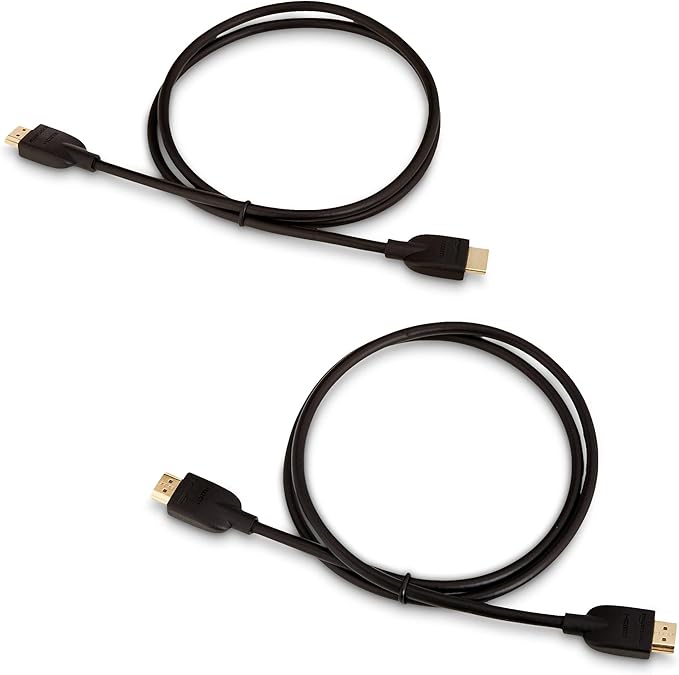 Amazon Basics HDMI Cable, 2-Pack, 3ft, 4K@60Hz, High-Speed 4K HDMI 2.0 Cord for Blu-ray, Ethernet, 2160p, 48 bit, Compatible with TV/PS5/Xbox/Roku, Black